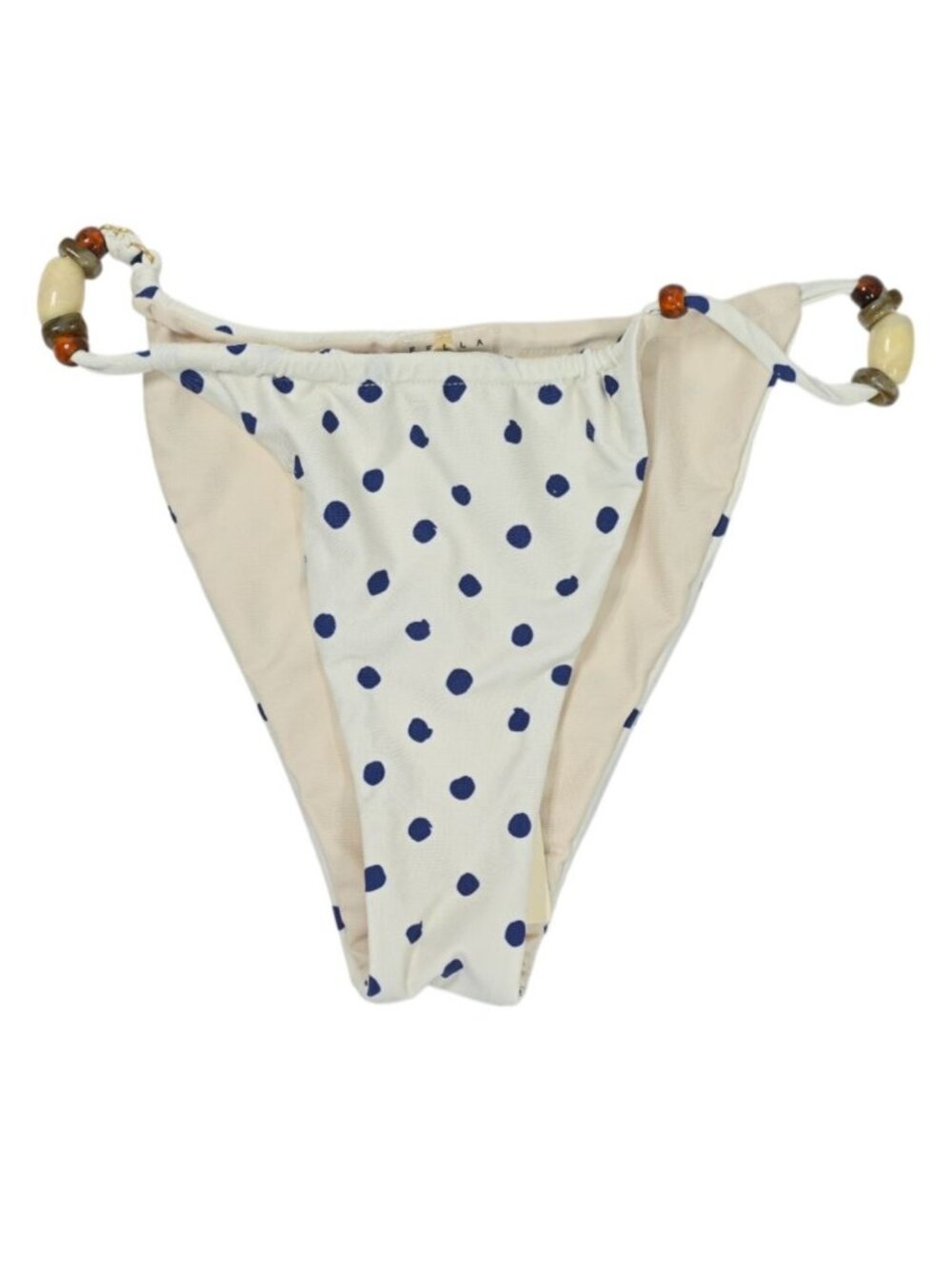 Fella Giuseppe Beaded Bikini Bottoms in Cream Polka Navy